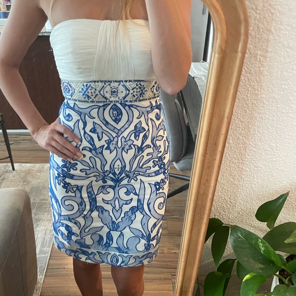 Sue Wong Walt Disney Signature Dress Strapless Ivory Blue Women's Size 4 - Picture 3 of 7